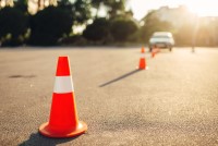 Safety cone in parking lot